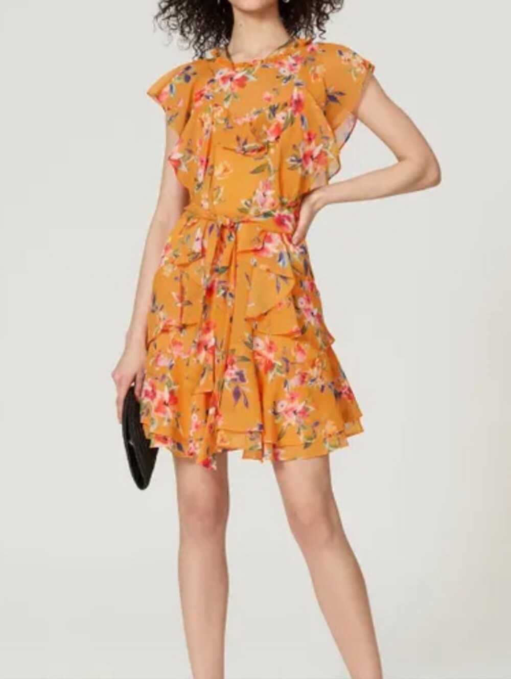 Marissa Webb Orange Ruffle Georgette Floral Dress Size 6